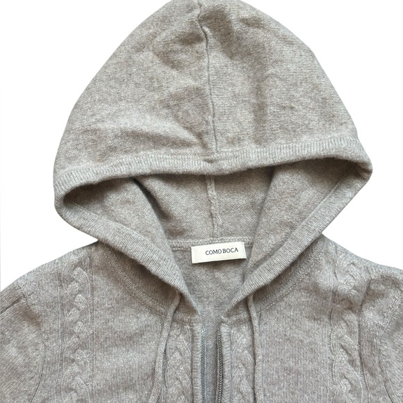 100% Wool Women's Cable Knit Zip Cardigan with hoodie brown size large. - Picture 8 of 13